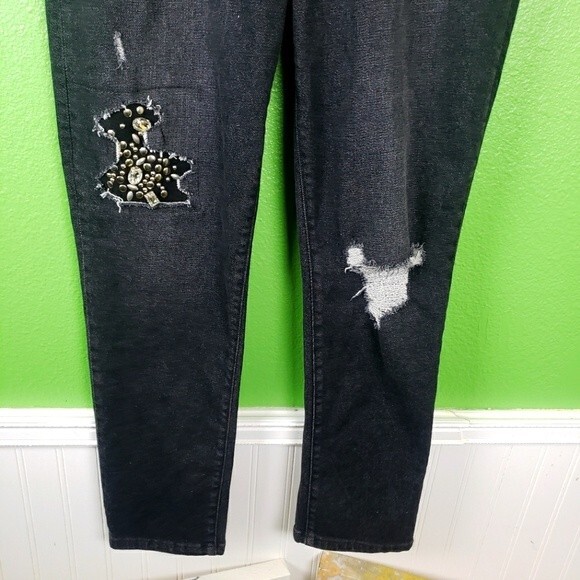 Parker Smith Women's Black Denim Distressed Jewel Patchwork Jeans sz 30 - Picture 11 of 11